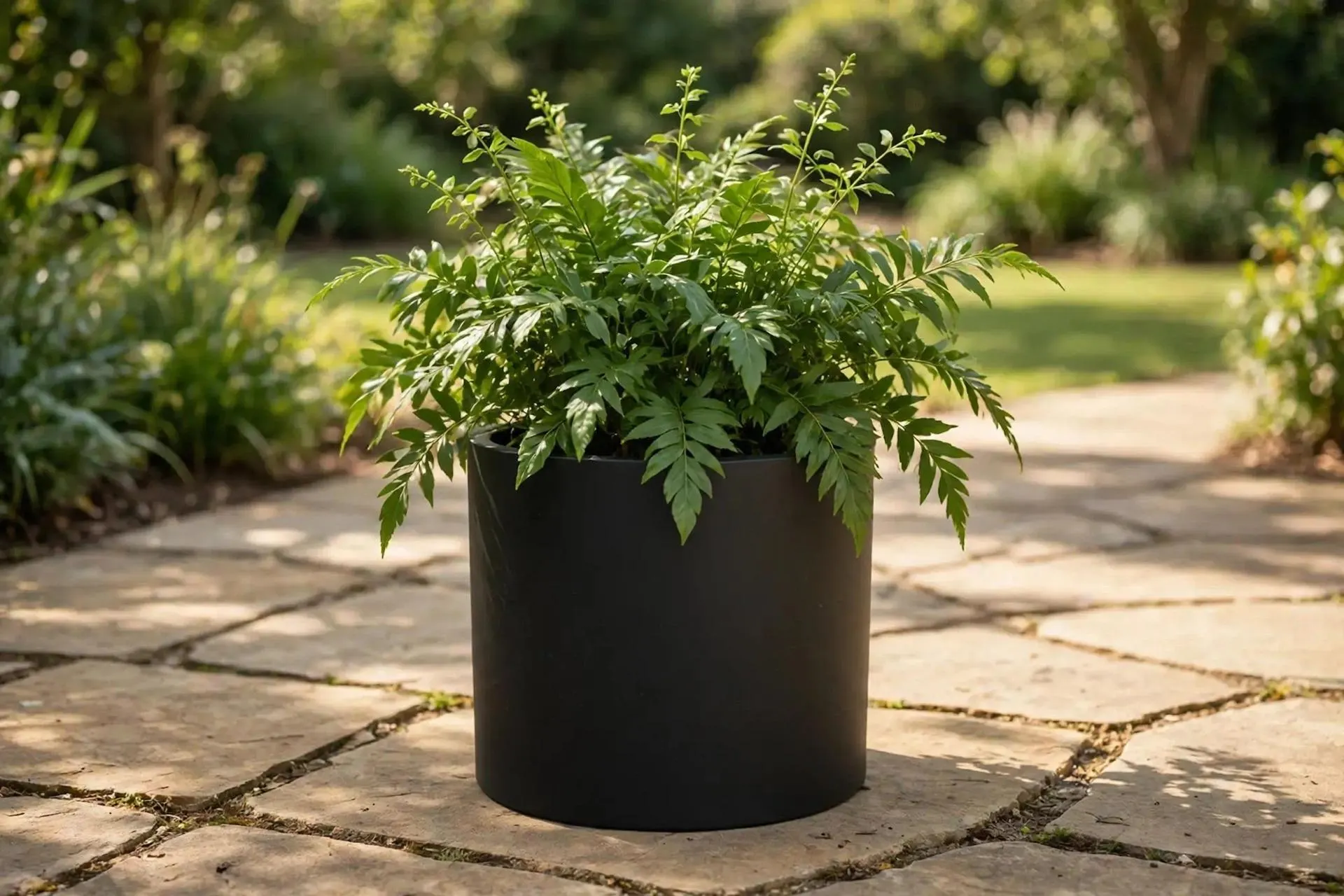Fiberstone Cylinder Pot Black 11x11.8 Inch | Straight-Sided Round Planter | Garden Pot