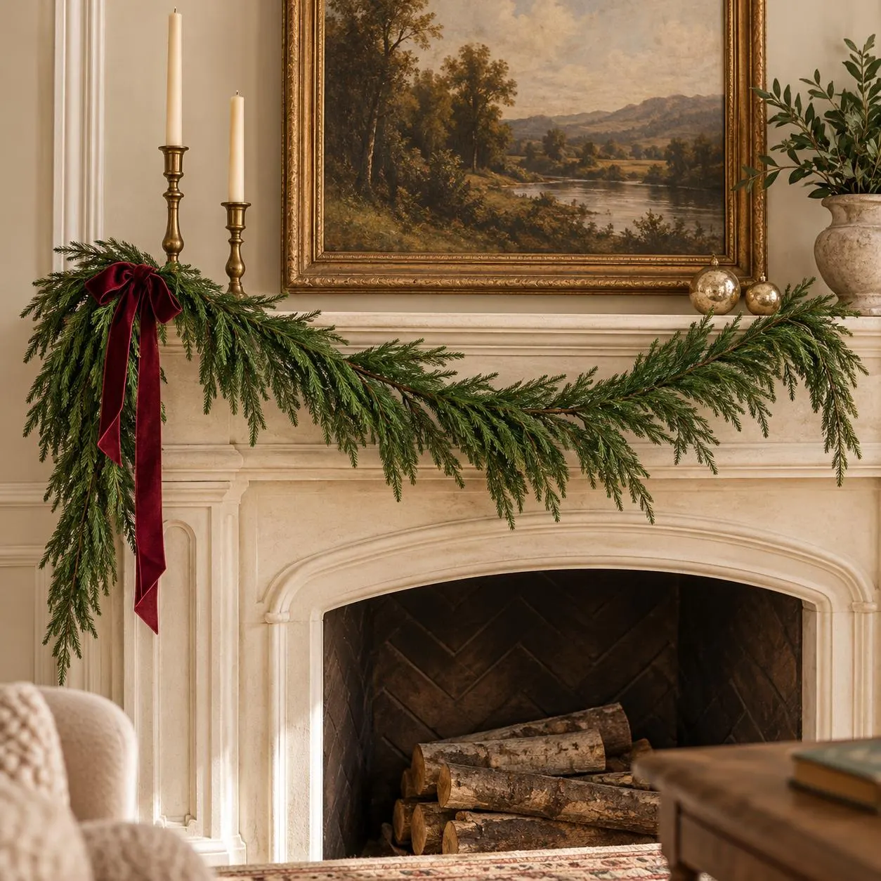 5 Foot Fresh Touch Norfolk Pine Garland, Green Christmas Mantel and Staircase Decor, Soft Winter Greenery