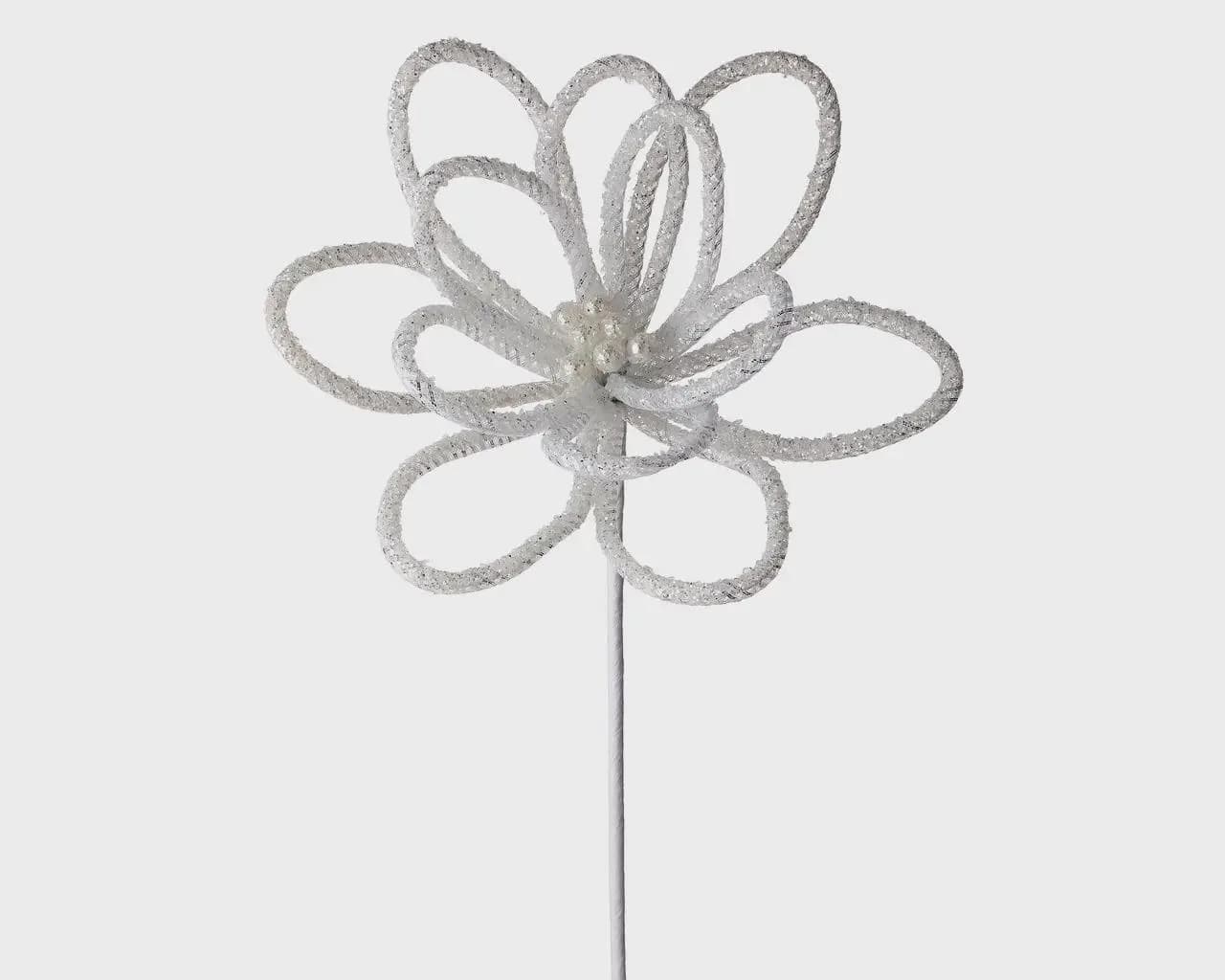 22" White Glitter Loop Poinsettia Stem/Holiday/Christmas/Winter/White/Holiday Decor/Christmas Decorations/Picks/Flowers/Poinsettia