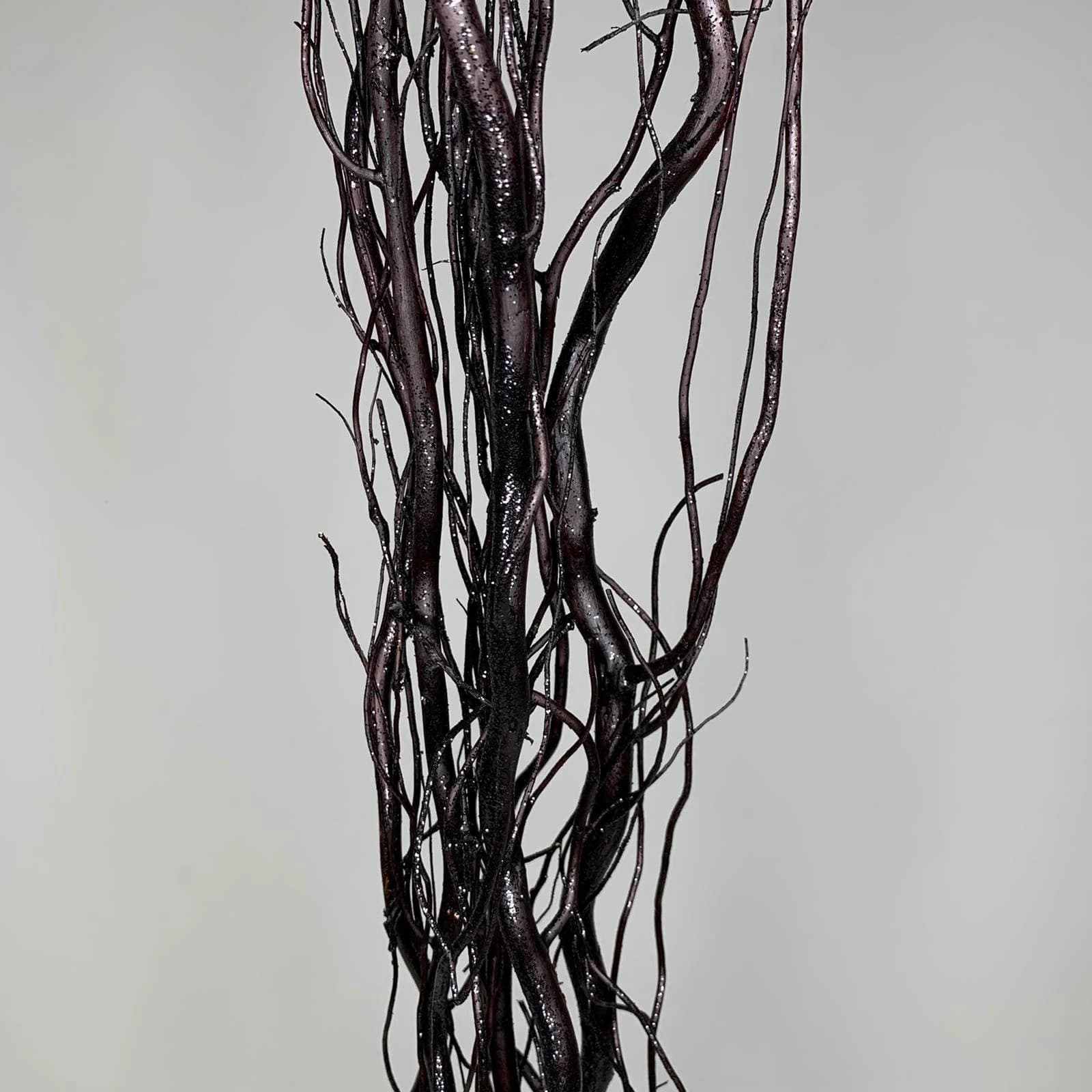 4FT SPARKLY Black Willow Natural Branch/Curly Twigs/Branches/Centerpiece decor/ Winter/ Branches/Branches/Glitter Branches/Silver Branches