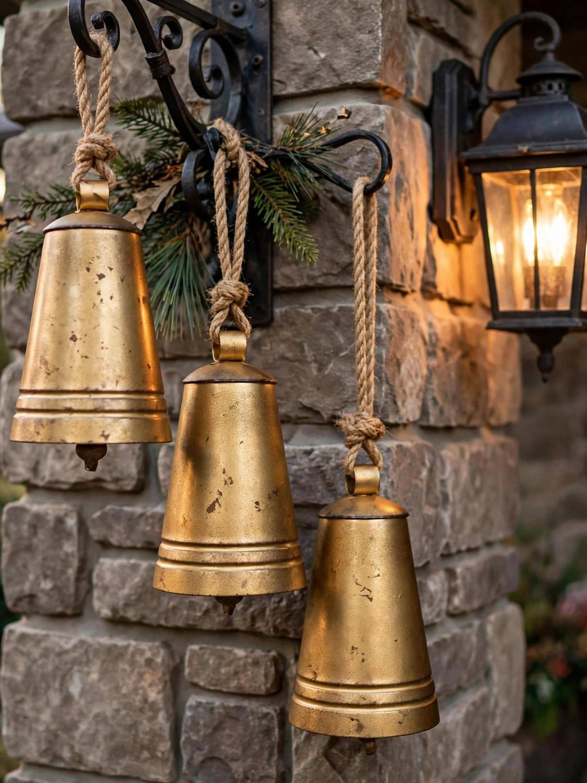 12 Inch Antique Gold Cone Bell | Christmas Tree Bell Ornament | Rustic Holiday Decor