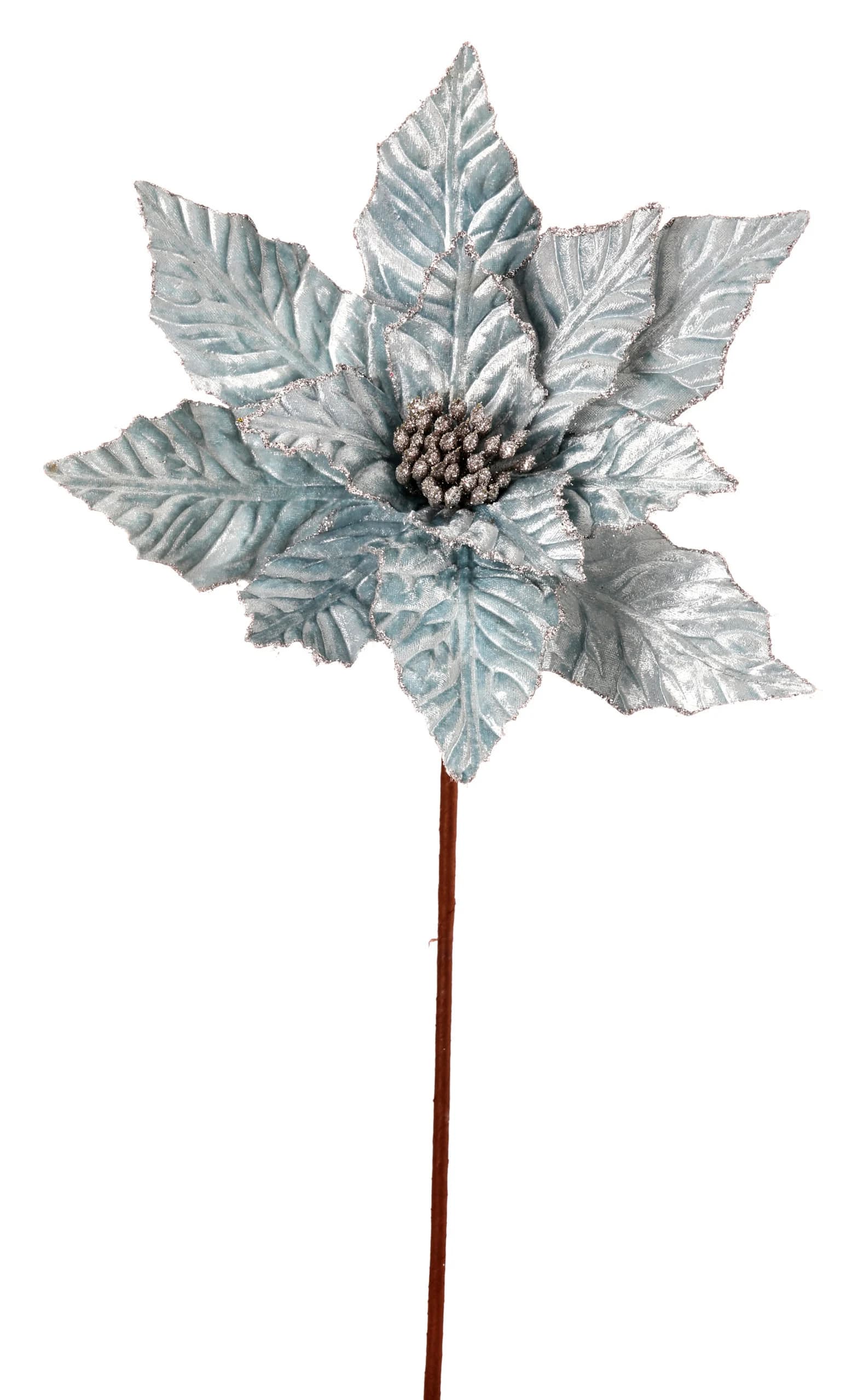 24" Light Blue Glitter Edge Velvet Poinsettia/Holiday Decor/Christmas Decorations/Poinsettia Picks/Poinsettia Flowers/Poinsettia Plants