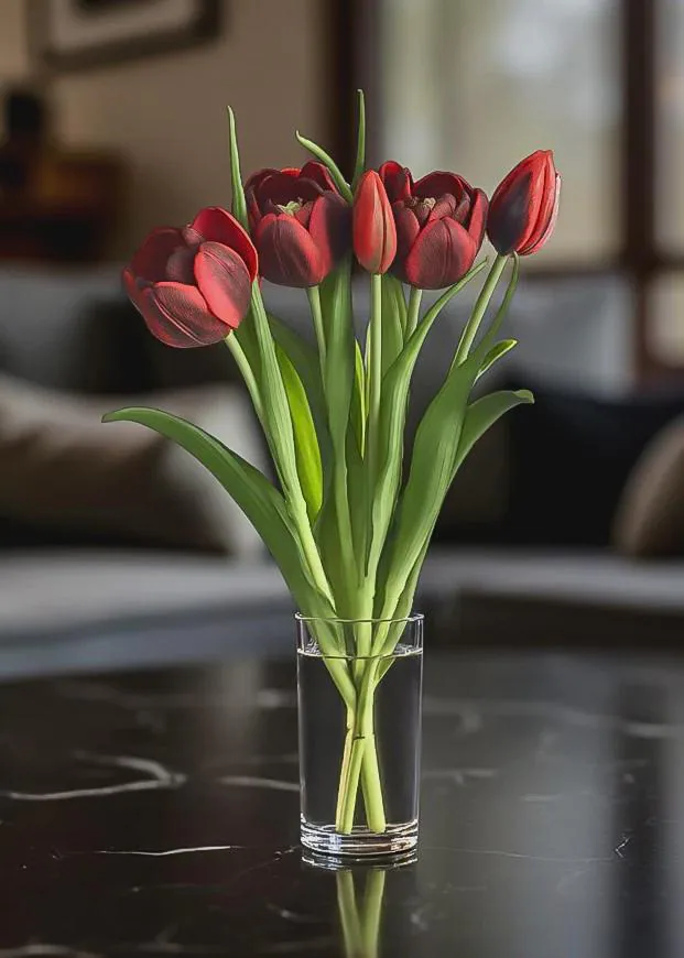 16.5" Fresh Touch Red Double Late Tulip Bundle/Faux Spray/Autumn Decor/Holiday Decor/Fall Decor/Thanksgiving Decor/Wedding Decor