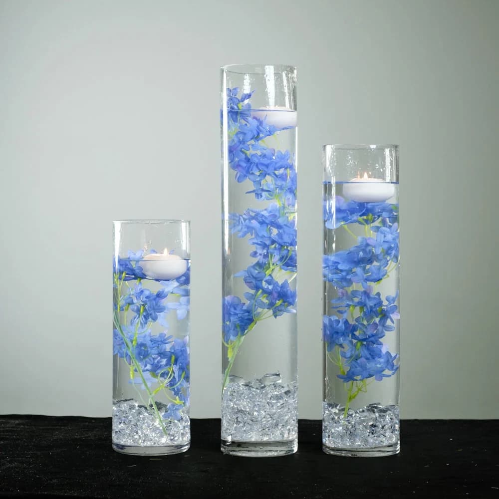 Submersible Blue, White, Pink, Turquoise Cherry Blossom Floral Wedding Centerpiece with Floating Candles and Acrylic Crystals Kit
