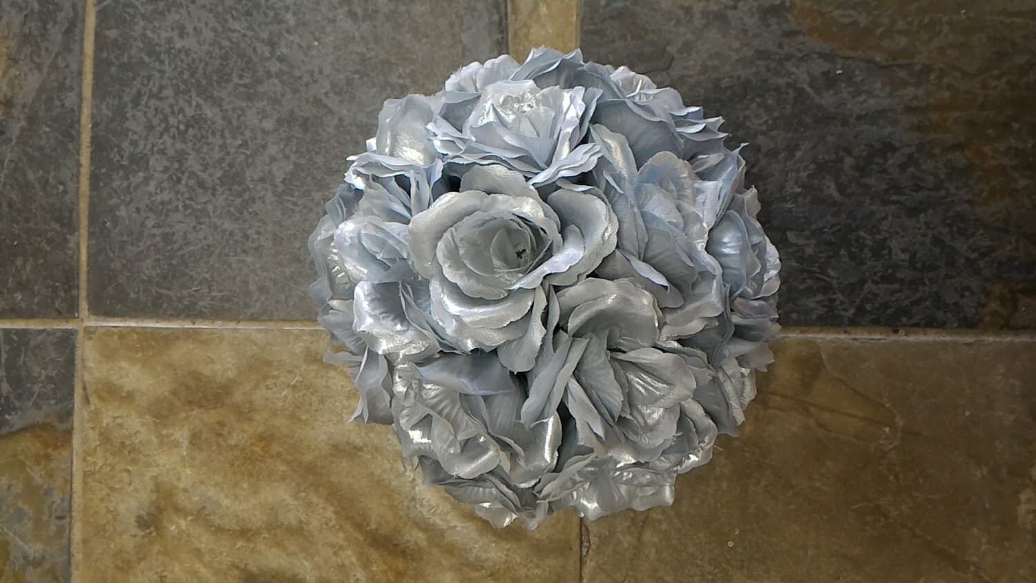 Silver Rose Flower Ball Pomander Wedding decoration Ball Silk Rose Kissing Ball Faux Flowers/Mutiple sizes/Aisle decor/ Centerpiece