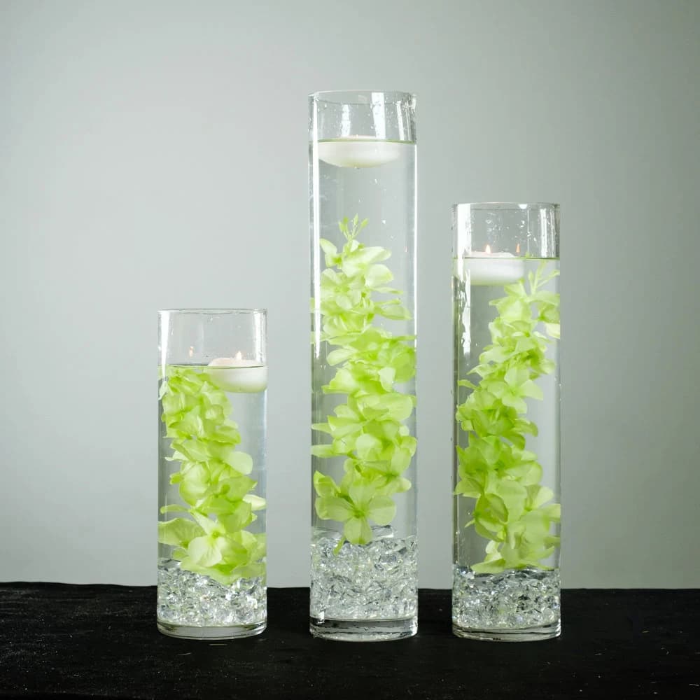 Submersible Green/Purple/White Dendrobium Floral Wedding Centerpiece with Floating Candles and Acrylic Crystals Kit