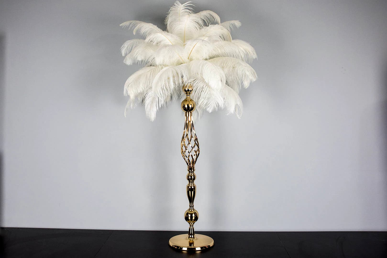 Gold/Silver Metal Ostrich Feather Centerpiece Globe Candleholder/ Candelabra 30in Hollywood Glam Roaring 20's Bling Crystals CandleStand