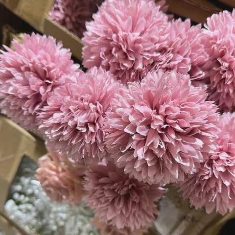 14" New Dusty Pink/Purple Pom Artificial Filler Flower, 3 Head Spray, Wedding Centerpieces and Floral Arrangements