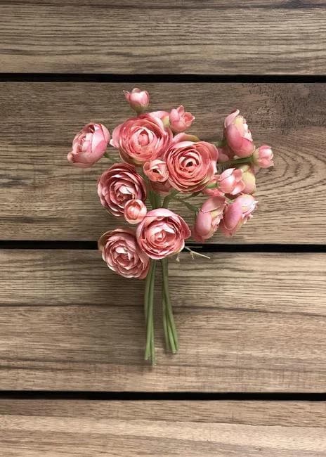 11" PINK Ranunculus 6pc Bouquet/Floral Spray/Florals/ Wedding/ White/ Outdoor Wedding Greenery/Centerpiece Decor/Faux Flowers/Roses