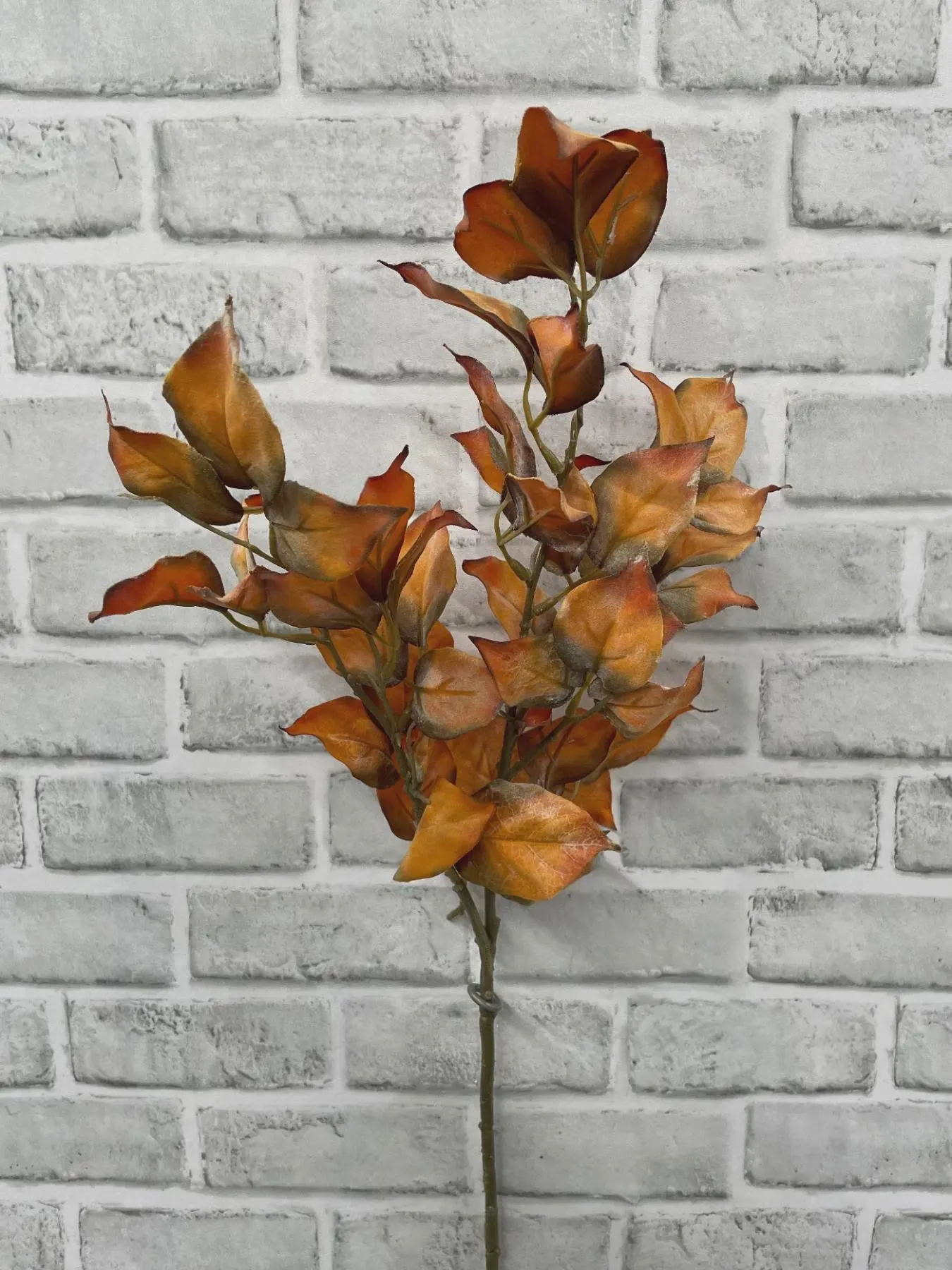 30" Orange Fall Leaf Spray, Artificial Autumn Dried Leaf Stem, Faux Thanksgiving, Burnt Orange Foliage for Centerpieces, DIY Wedding Decor