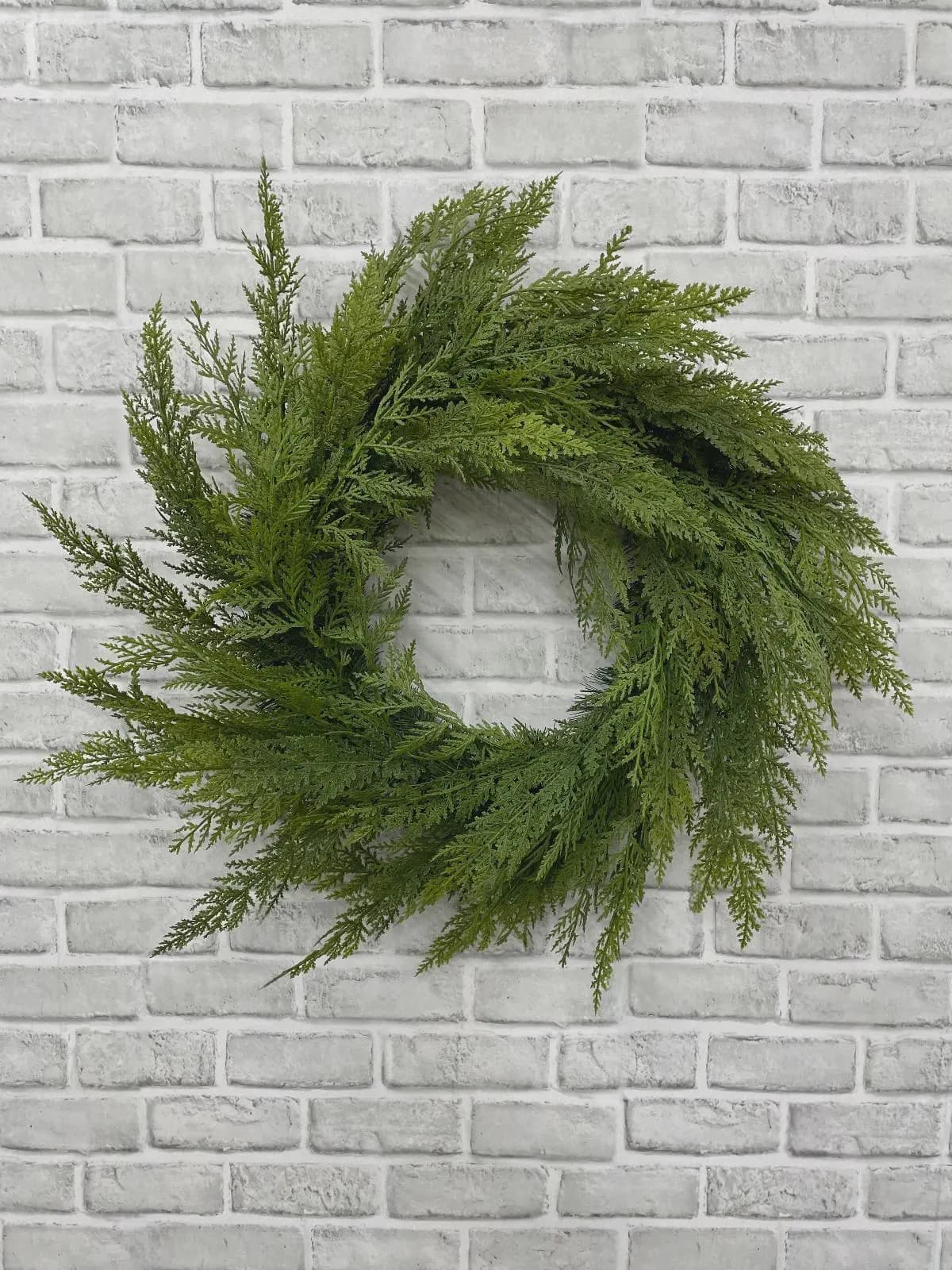 24in Real Touch Cypress Wreath, Faux Lush Winter Cypress Wreath, Luxury Christmas Front Door Hanger, Holiday Mantel Wall Decor Design