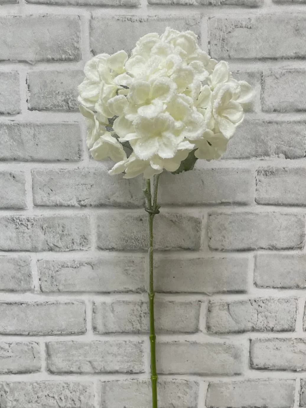 24" Snowy Hydrangea Spray, Faux Frosted Christmas Flower, Artificial Winter Hydrangea Bloom for Holiday Floral Layouts & Vases