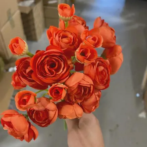 Orange 6xMini Silk flower Ranunculus bunch artificial wedding decor