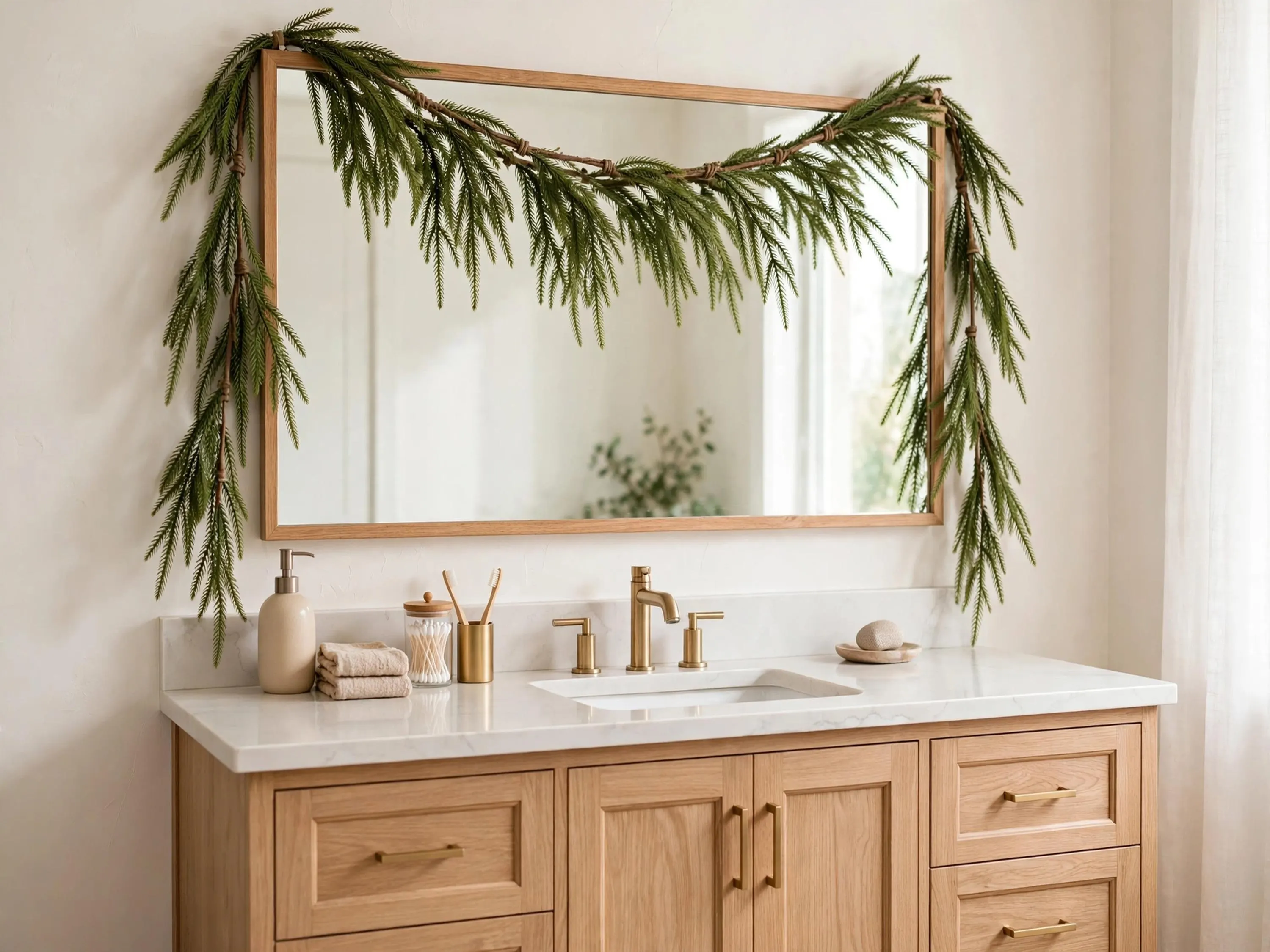 3, 6, 8 ft Real Touch Norfolk Pine Garland, Faux Christmas Greenery for Mantel, Staircase & Wedding Decor