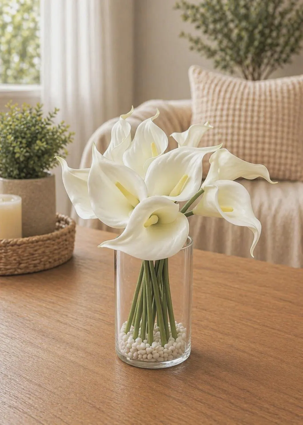 14" White Fresh Touch Calla Lily Bundle, 9 Head Artificial Real Touch Calla Lilies, Faux Wedding Bouquet, Luxury Silk Flowers, Home Decor
