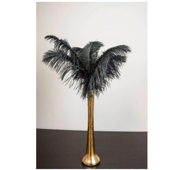 20" Gold Tall Ostrich Feather Centerpiece Kits with Round Eiffel Tower Vase and Black Ostrich Feathers/Flapper/Great Gatsby/Roaring 20