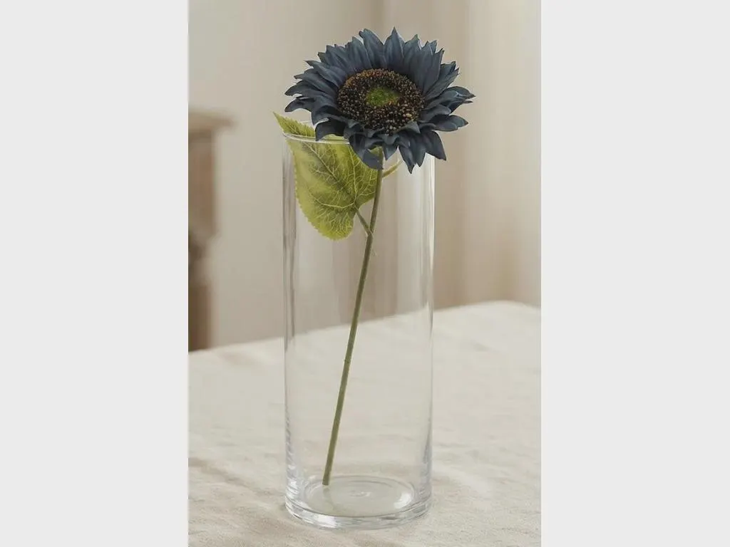 19" Blue Sunflower Stem – Faux Blue Silk Flower Spray, Artificial Navy Floral Stem for Fall, Winter, Boho & Unique Wedding Decor