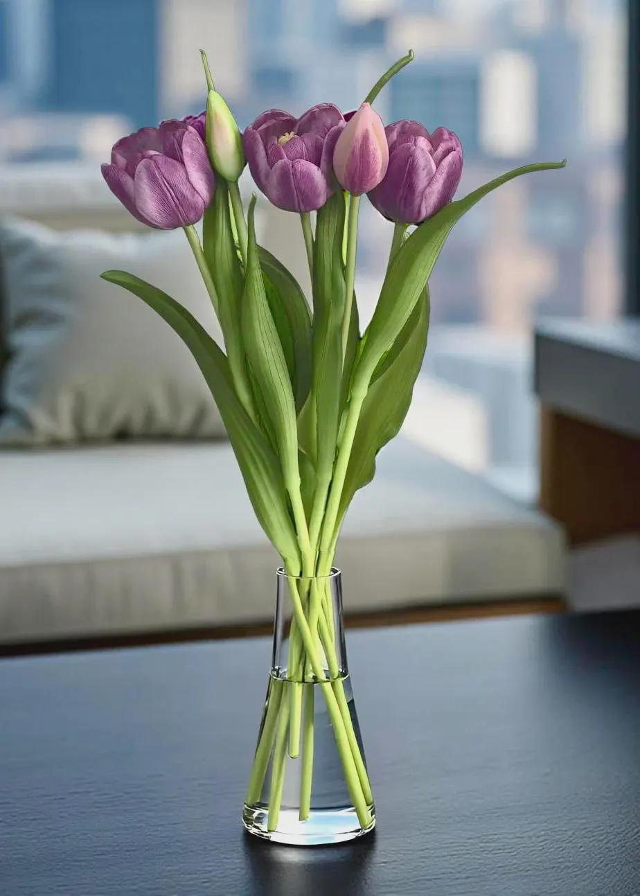 16.5" Fresh Touch Light Plum Double Late Tulip Bundle/Faux Spray/Autumn Decor/Holiday Decor/Fall Decor/Thanksgiving Decor/Wedding Decor