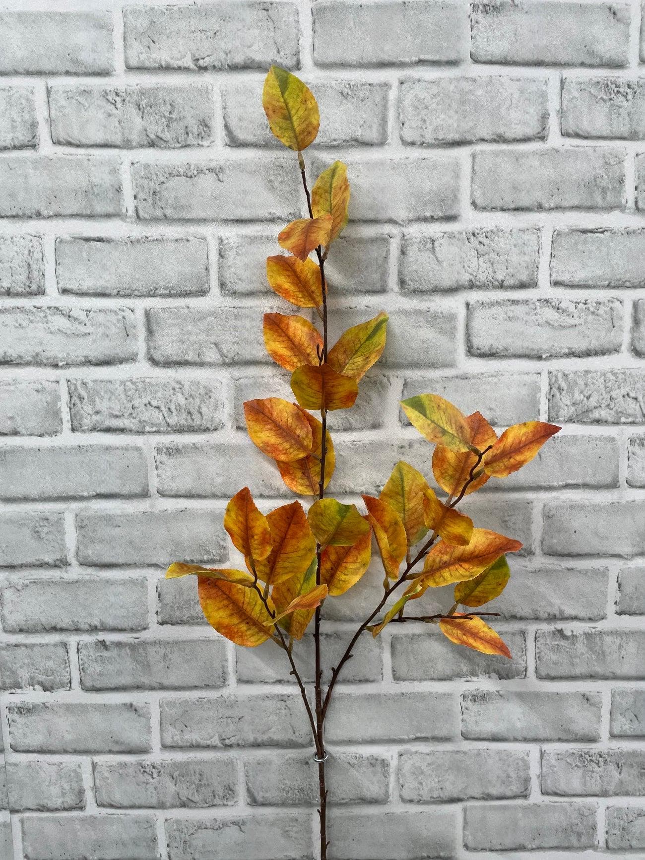 40" Faux Yellow Orange Green Plum Leaf Spray, Tall Artificial Autumn Branch, Romance Wedding Centerpiece, Golden Harvest Bridal Greenery