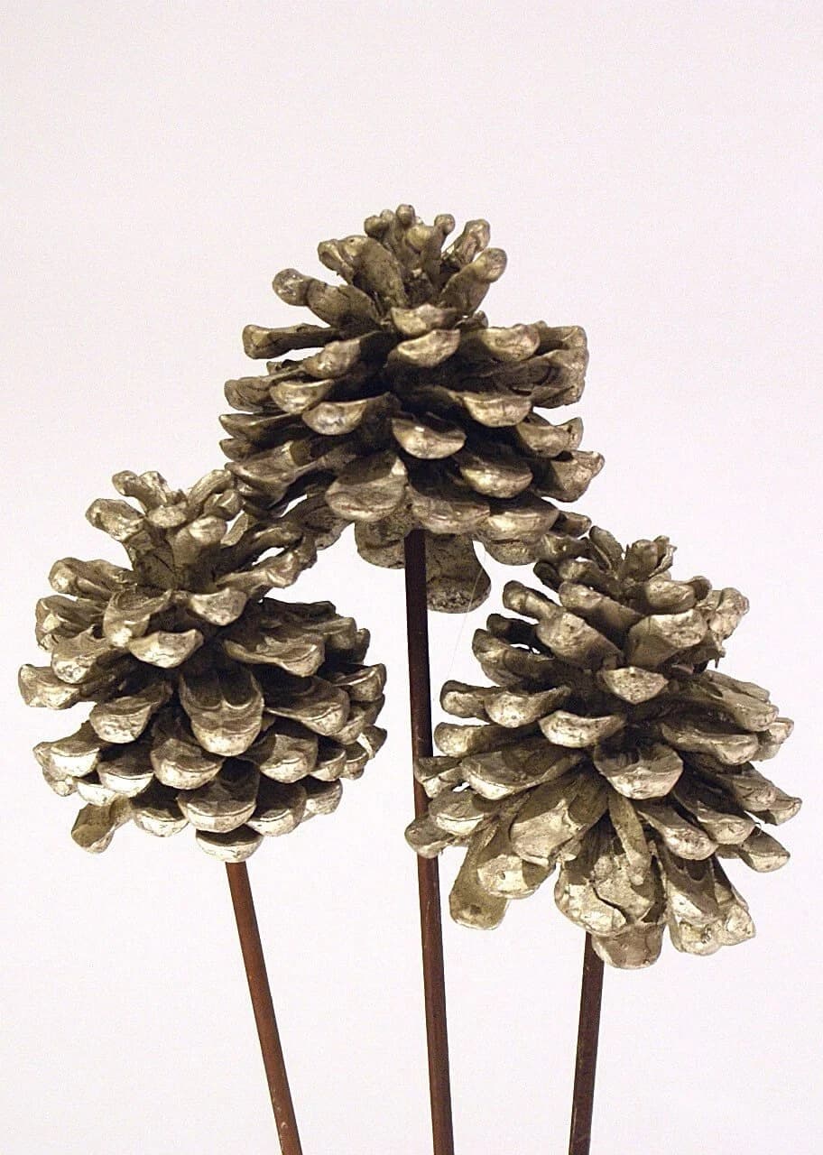 4"-5" Platinum Pine Cones On Stems/Cones/Pine Cones On Sticks/Rustic Decor Idea/Rustic Bowl Filler/Wicker Decoration/Rustic Table Decor