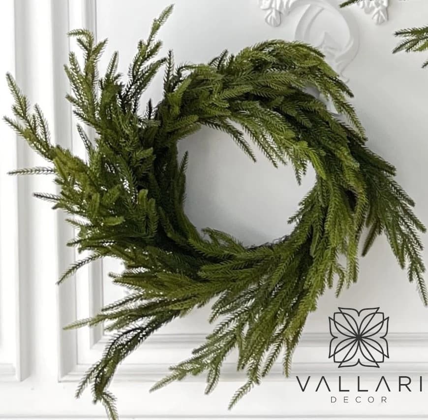 16" Real Touch Norfolk Pine Wreath/Green Artificial Wreath/Green Wreath/Natural Looking Wreath/Outdoor Wreath/Green Outdoor Wreat