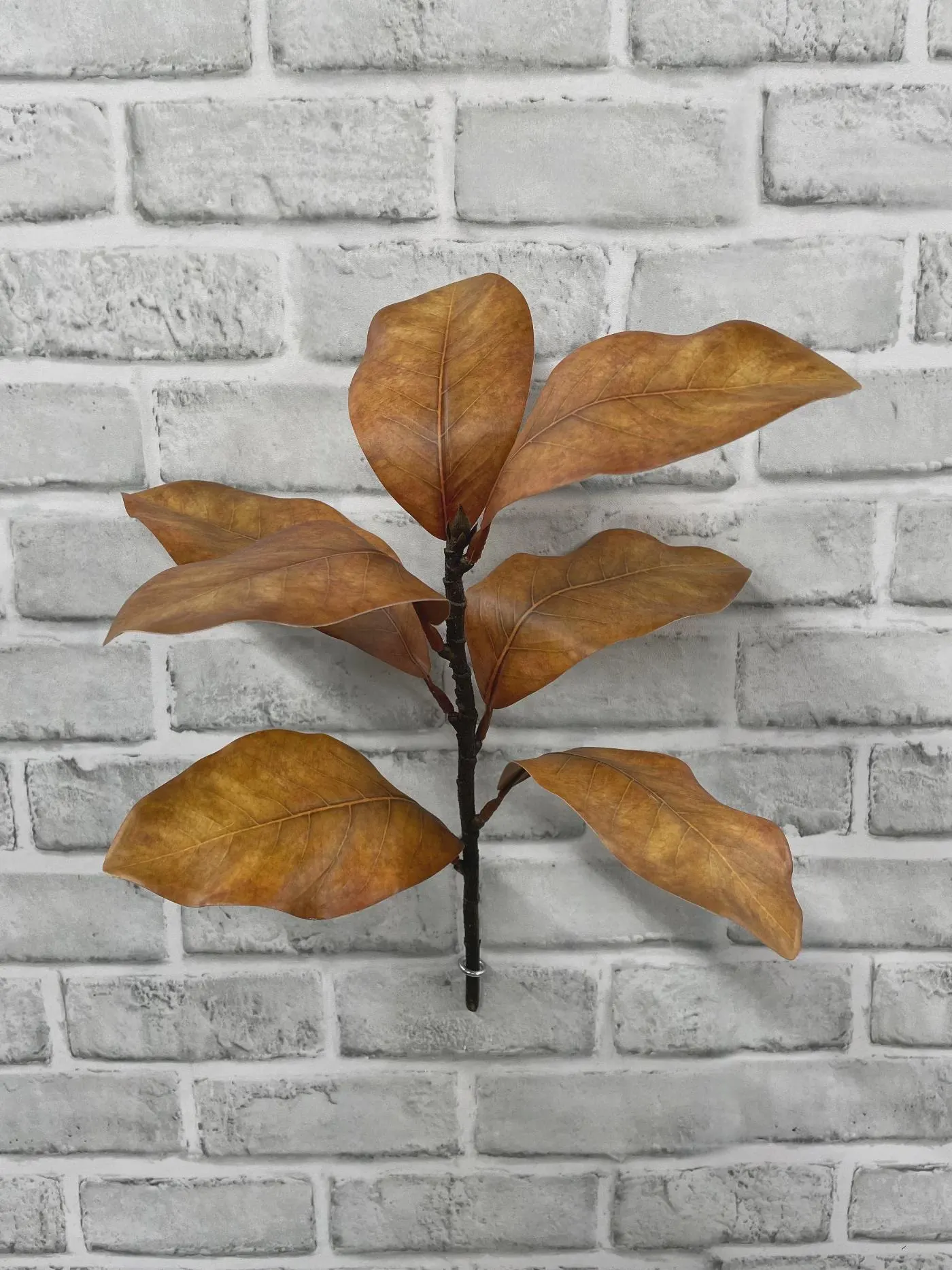 16" Faux Fall Brown Magnolia Spray, Artificial Autumn Magnolia Leave, Rustic Thanksgiving Table Centerpiece Stem, Fall Wedding Filler