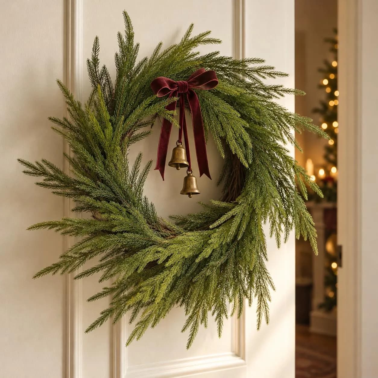 24" Real Touch Norfolk Pine Wreath/Green Artificial Wreath/Green Wreath/Natural Looking Wreath/Outdoor Wreath/Green Outdoor Wreath