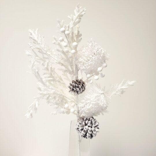 28" White Flocked Cypress, Berry, Pinecone Spray/Sprays/Faux Spray/Wedding Decor/Holiday Decor/Table Decor/Berry Spray/DIY/Holiday DIY