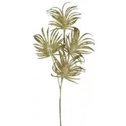 25" Gold Glitter Palm Spray – Faux 4-Head Tropical Palm Leaf Stem, Metallic Gold Christmas - Holiday Floral Pick for Trees / Wreaths