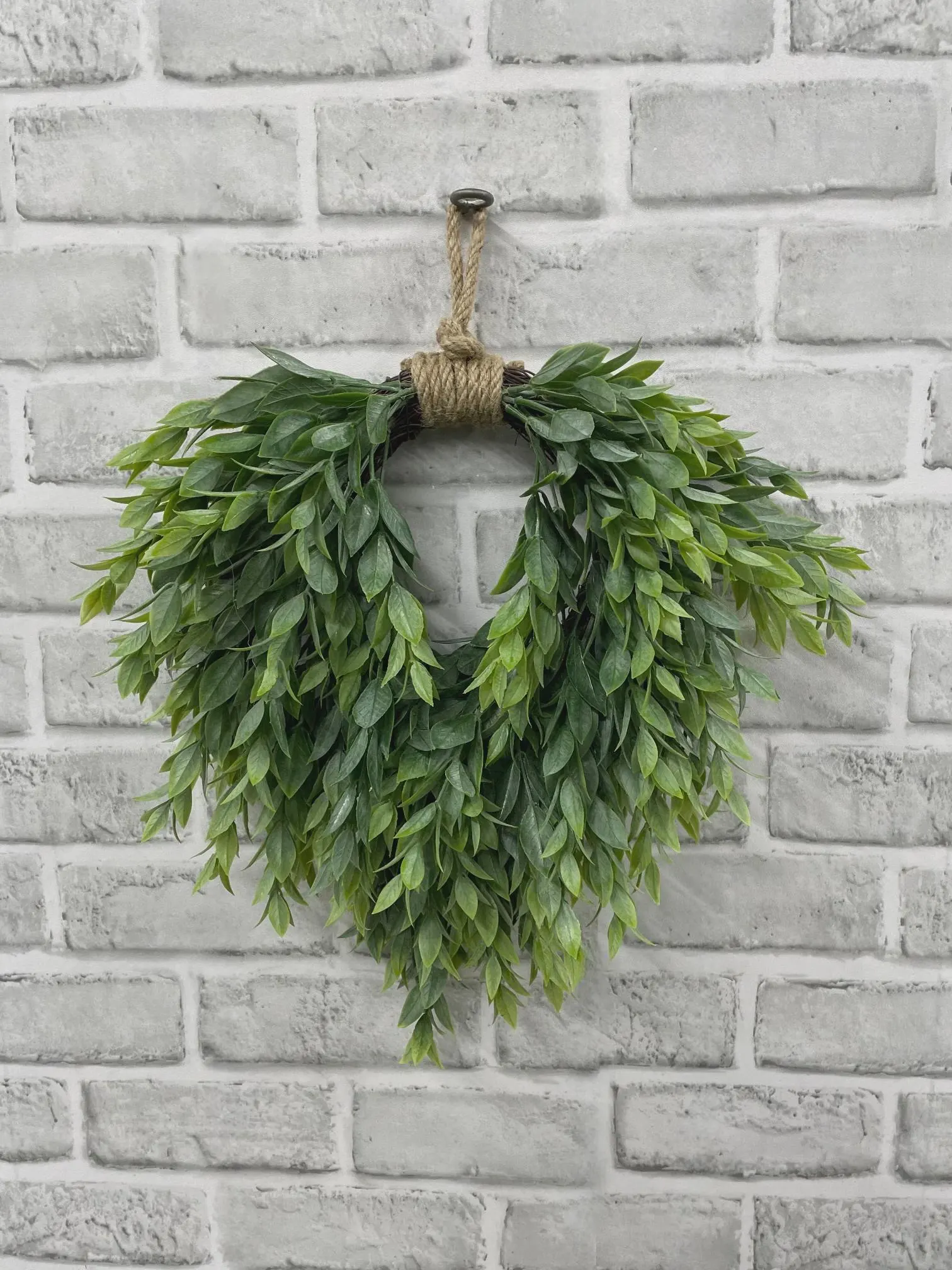 13" Faux Ruscus Heart Wreath Green, Artificial Shaped Greenery, Romantic Wedding Chair Decor, Bridal Shower Backdrop, Valentine Wall Decor