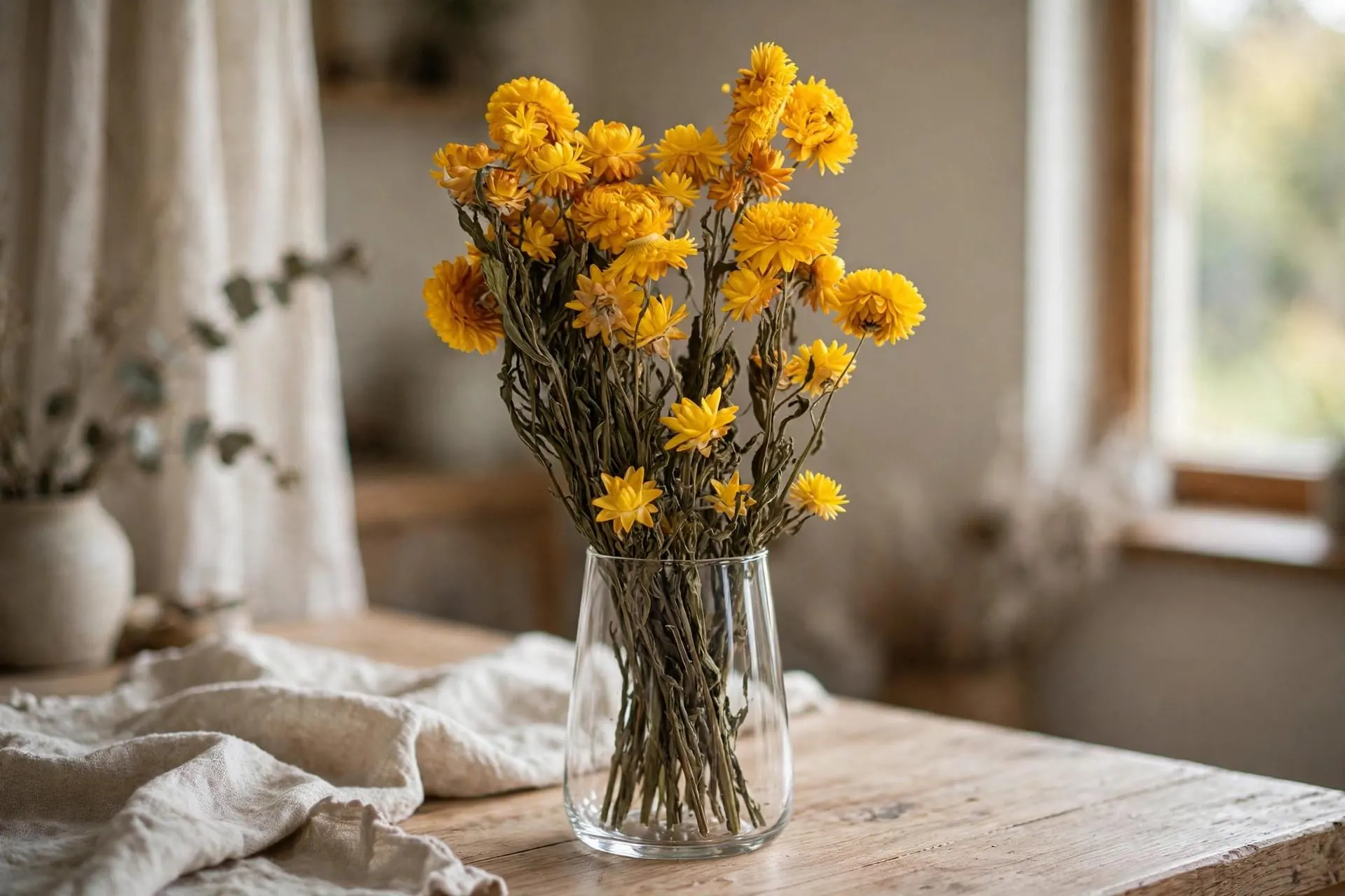 Helichrysum Yellow 18 Inch | 2 Oz | Dried Strawflowers for Arrangements