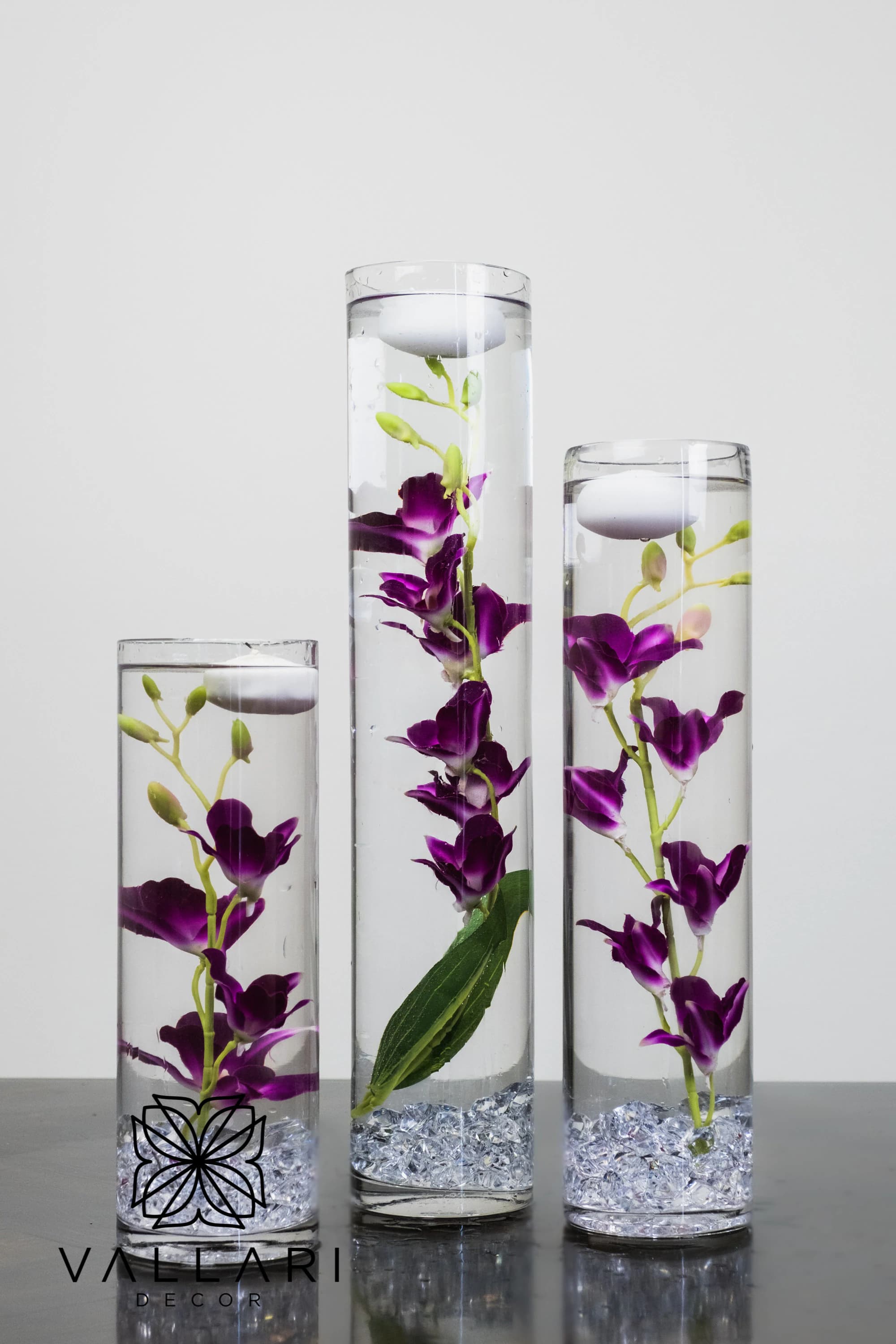 Submersible Purple Star Flowers/Floral Wedding Centerpiece with Floating Candles and Acrylic Crystals Kit