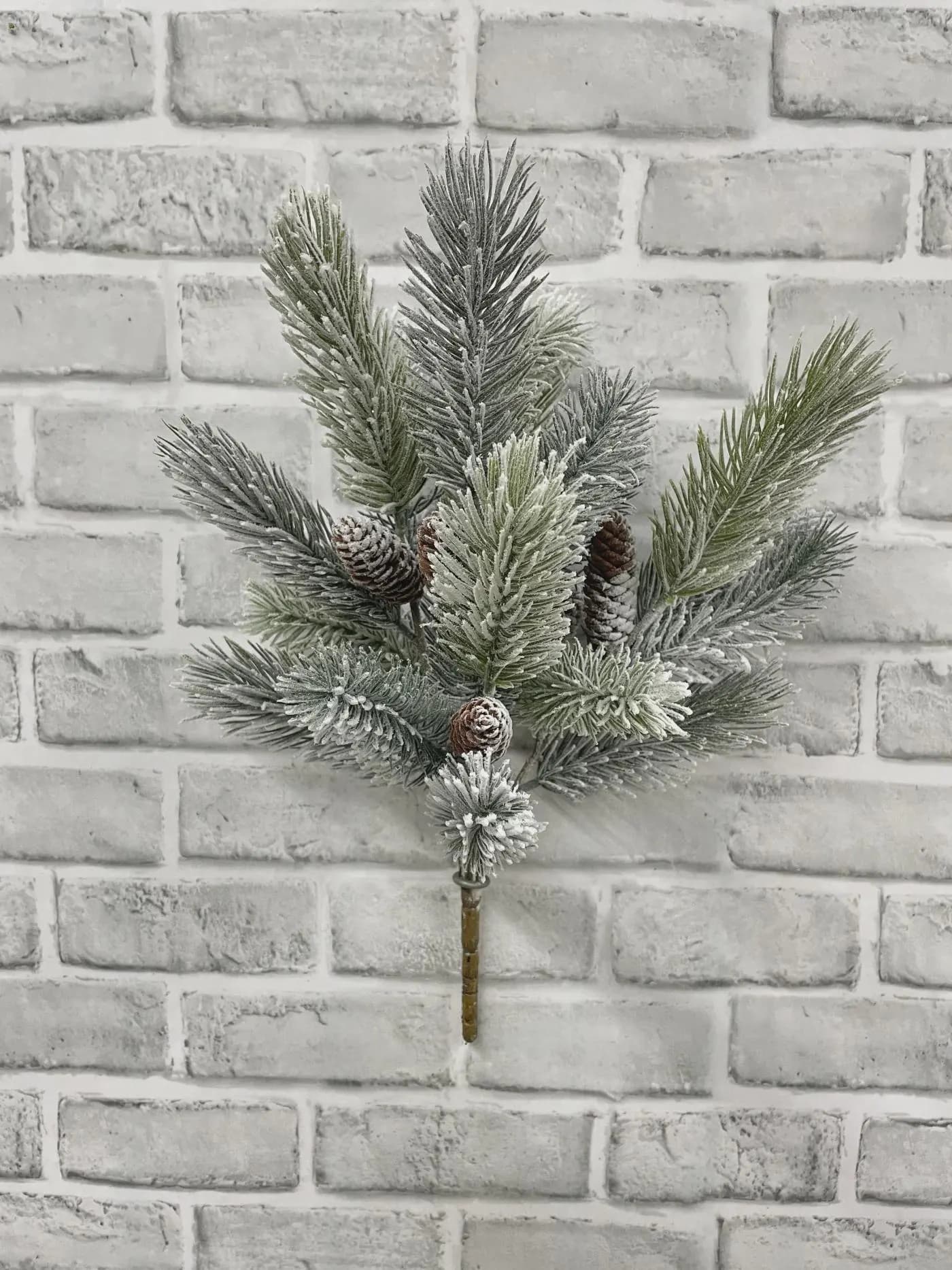 Frosted Pine Bush 17” | Snowy Pine Greenery Stem | Winter Floral Bush | Christmas Decor | Wreath & Arrangement Supply
