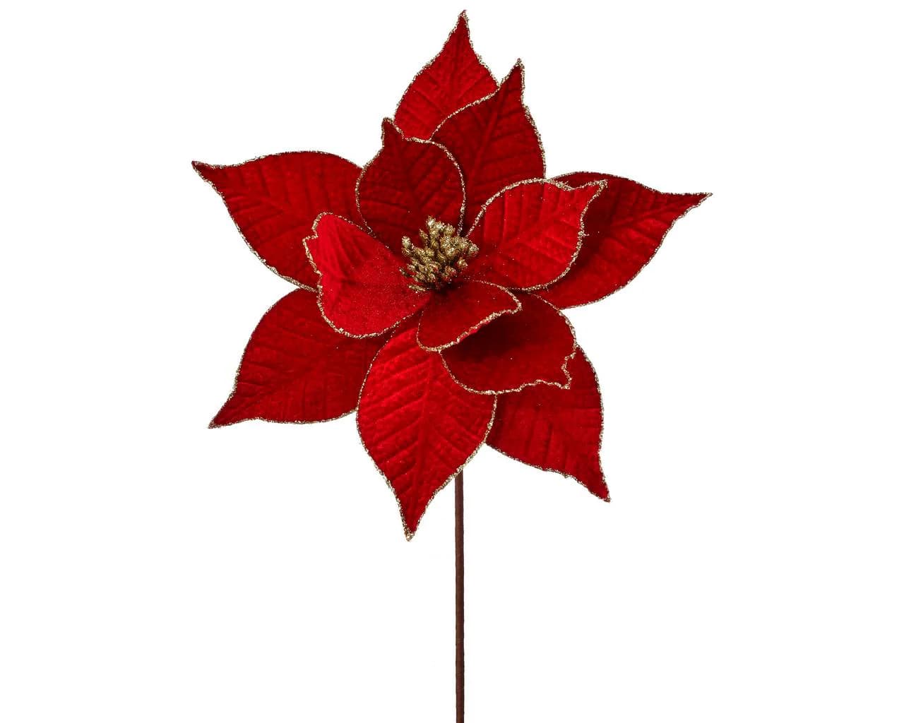 22" Red/Gold Velvet Glitter Edge Poinsettia/Holiday Decor/Christmas Decorations/Poinsettia Flowers/Christmas Season Decor