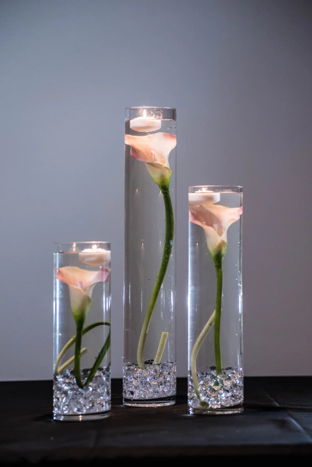 Submersible Pink Calla Lily  Floral Wedding Centerpiece with Floating Candles and Acrylic Crystals Kit