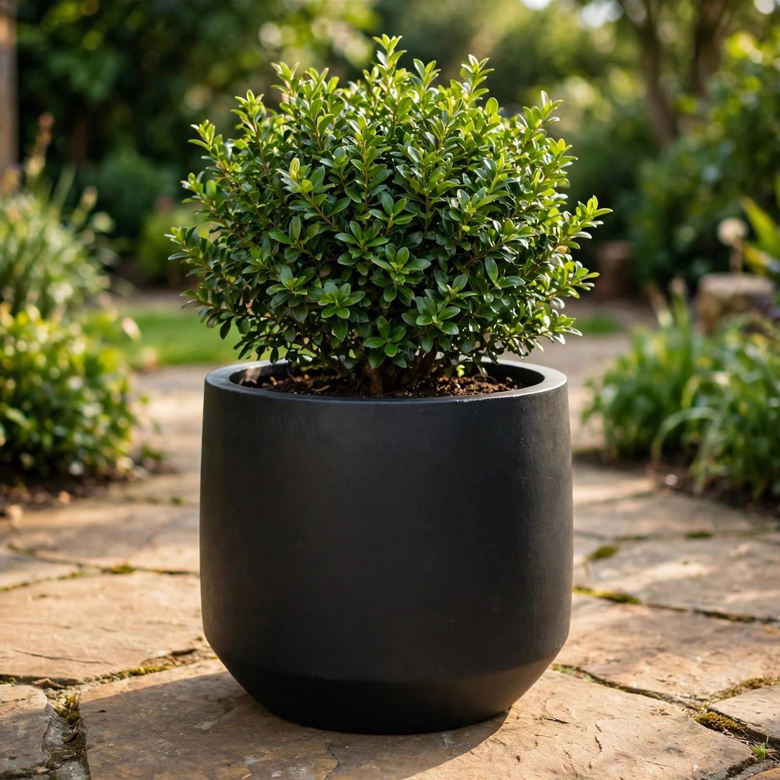 Ficonstone Tapered Pot Black 16.8x15.2 Inch | Cylinder Planter Rounded Base | Garden Pot