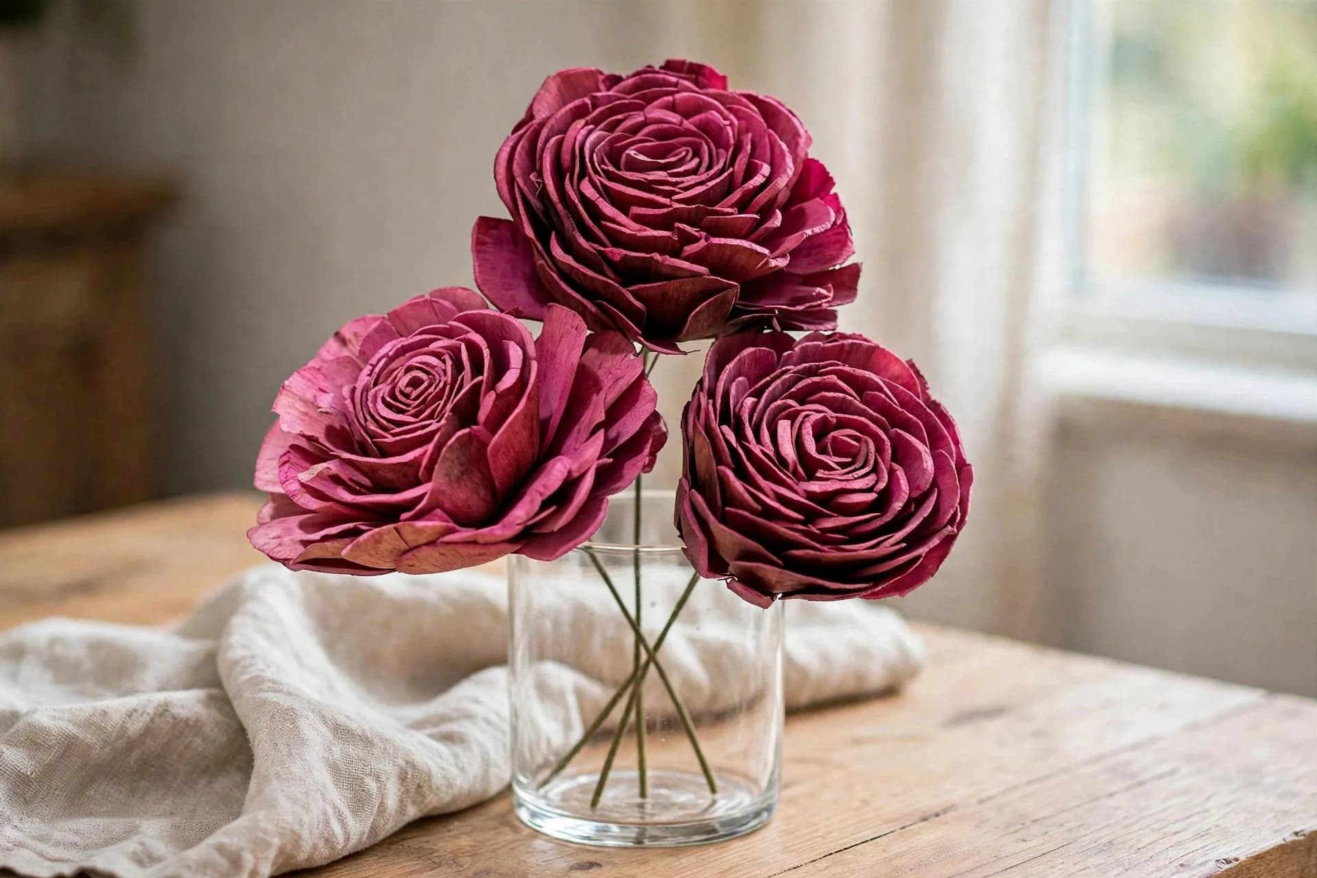 Sola Roses Large Pink 4 Inch | 3 Stems | Dried Wood Flowers for Bouquets