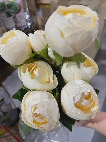 Yellow Silk flower Ranunculus bunch artificial wedding decor