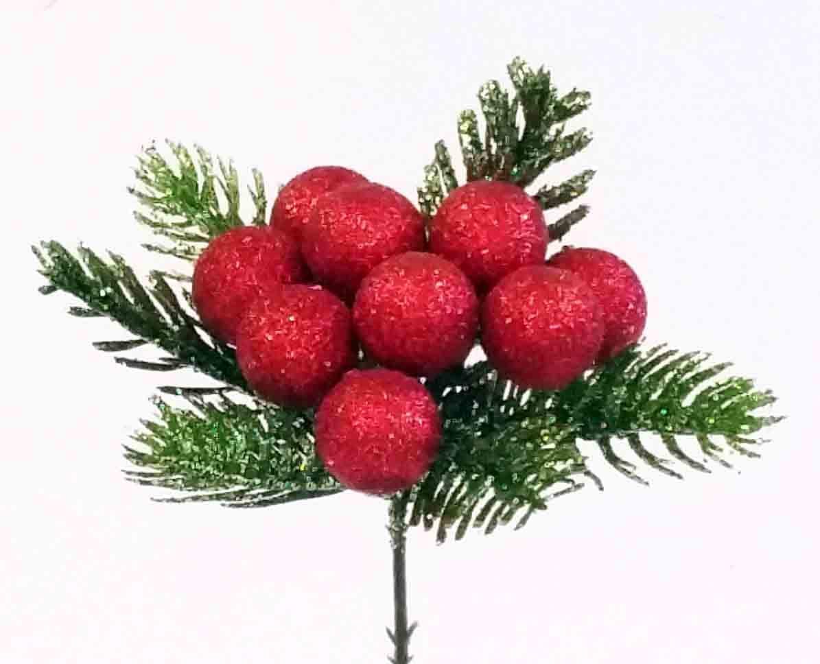7" Red Cluster Ball Deco Pick/Holiday Decor/Christmas Decorations/Holiday Decor Picks/Table Decor/Shiny Pick