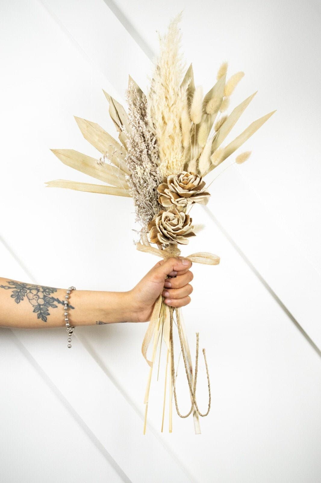 DRIED Mini Sun Palm  + Rose Bouquet/15"/Bunny Tail Bouquet/Largus Pampas/Pampas Bouquet Decor/Boho Pampas/Boho Bouquet/Floral/Bunny tail