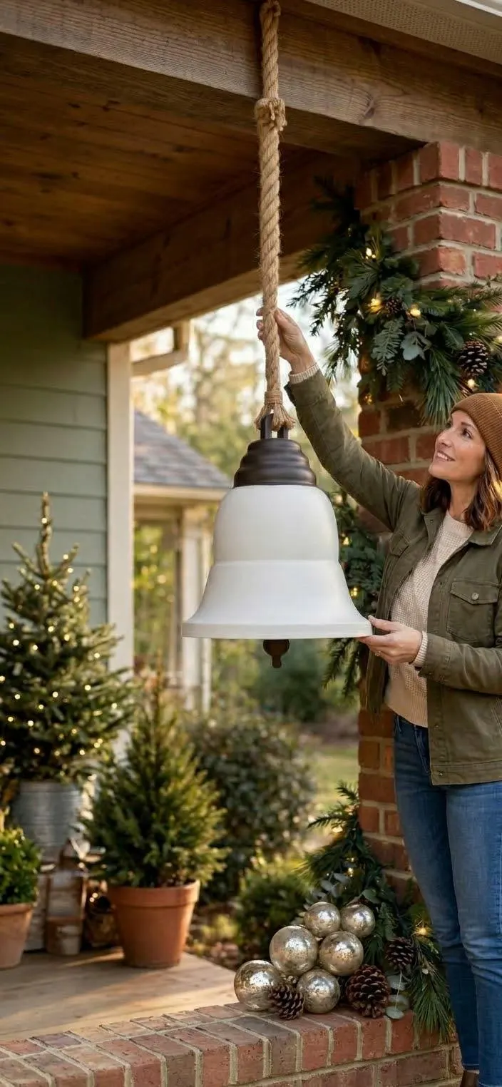 18 Inch Large White Rustic Metal Bell | Christmas Door Hanger | Farmhouse Holiday Decor