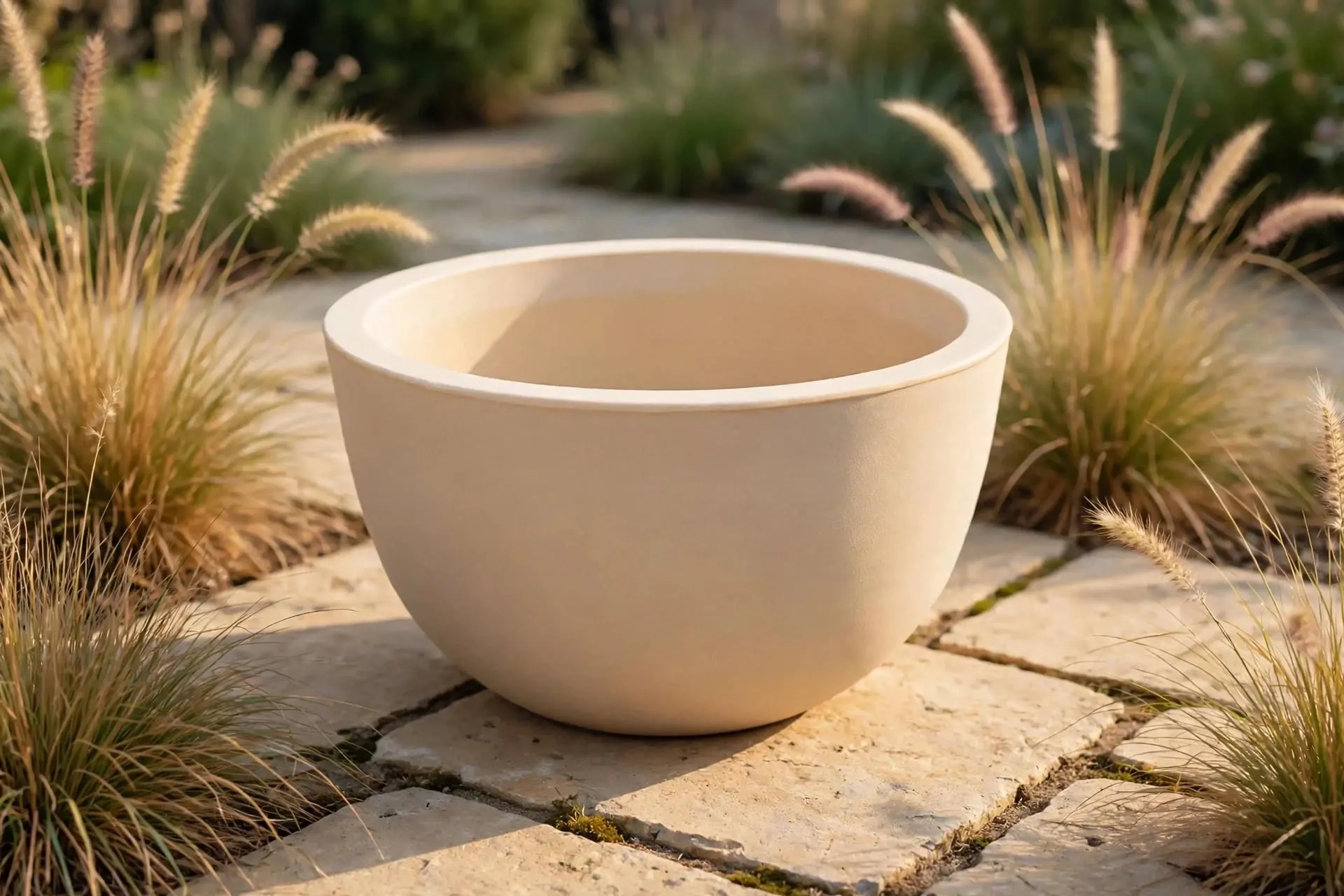 Eco Plastic Circolare Pot Antique White 16 Inch | Wide Bowl Planter Cream | Lightweight Garden Pot