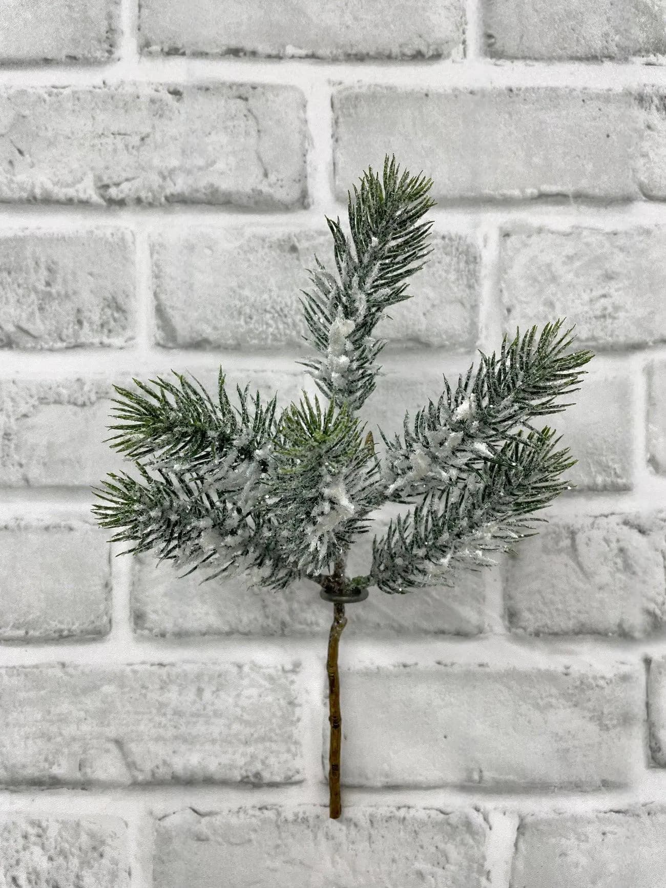 10" Snowy Pine Pick 12 Pack, Faux Frosted Pine Stem Bulk, Artificial Winter Wreath Filler, Tiny Christmas Tree Flocked Branch Bundle