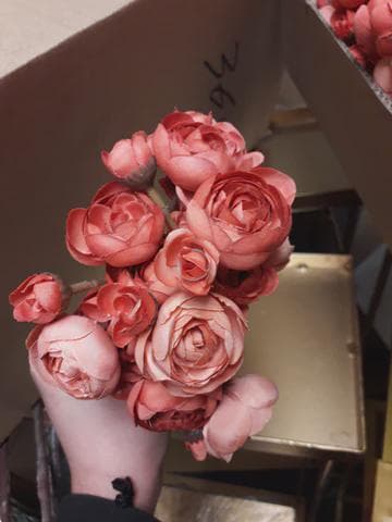 Coral 6xMini Silk flower Ranunculus bunch artificial wedding decor