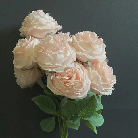 17" Blush Puffy Rose Bunch, Silk Mixed Floral Bouquet,Faux Rose Bundle, Vintage Rustic Wedding Decor, Blooms, Champagne & Pink Floral