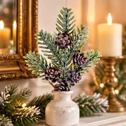 11-inch Glitter Icy Pine Spray for Christmas Wreaths, Garlands & Floral Arrangements, Seasonal Greenery Craft Supply