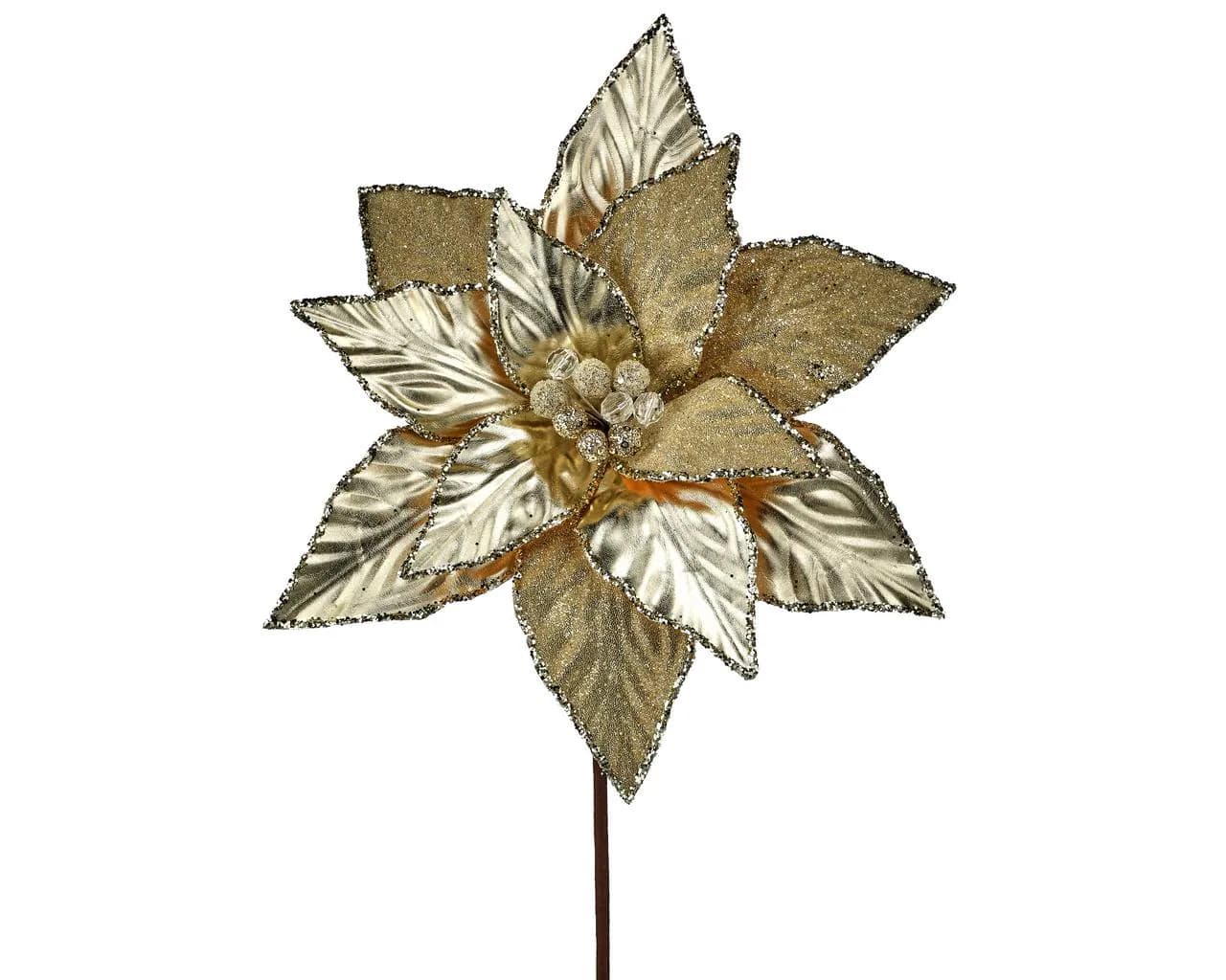 22" Champagne Metallic Glitter Edge Poinsettia/Holiday Decor/Christmas Decor/Poinsettia Picks/Poinsettia Flowers/Poinsettia Plant