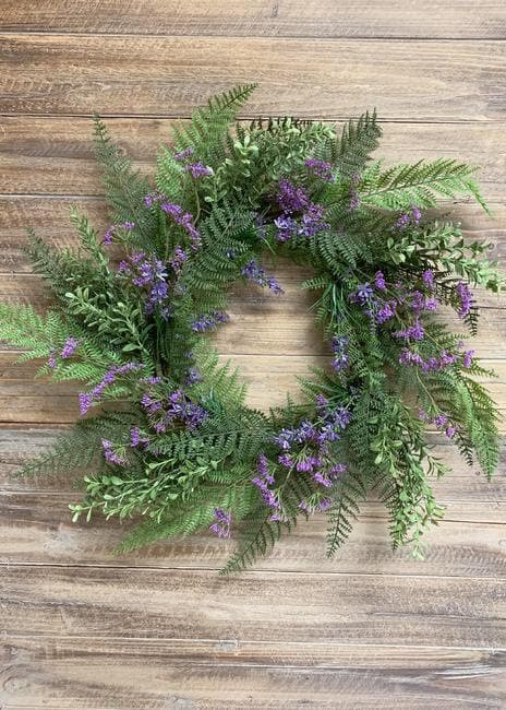 24" Purple Lace Fern Wreath With Flowers/Green Artificial Wreath/Green Wreath/Natural Looking Wreath/Outdoor Wreath/Green Outdoor Wreath