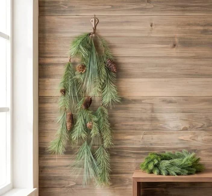 48" Southern Pine Hanging Vine Garland | Real Touch Long Needle Pine Swag with Pinecones | Christmas Mantel Decor, Faux Winter Greenery