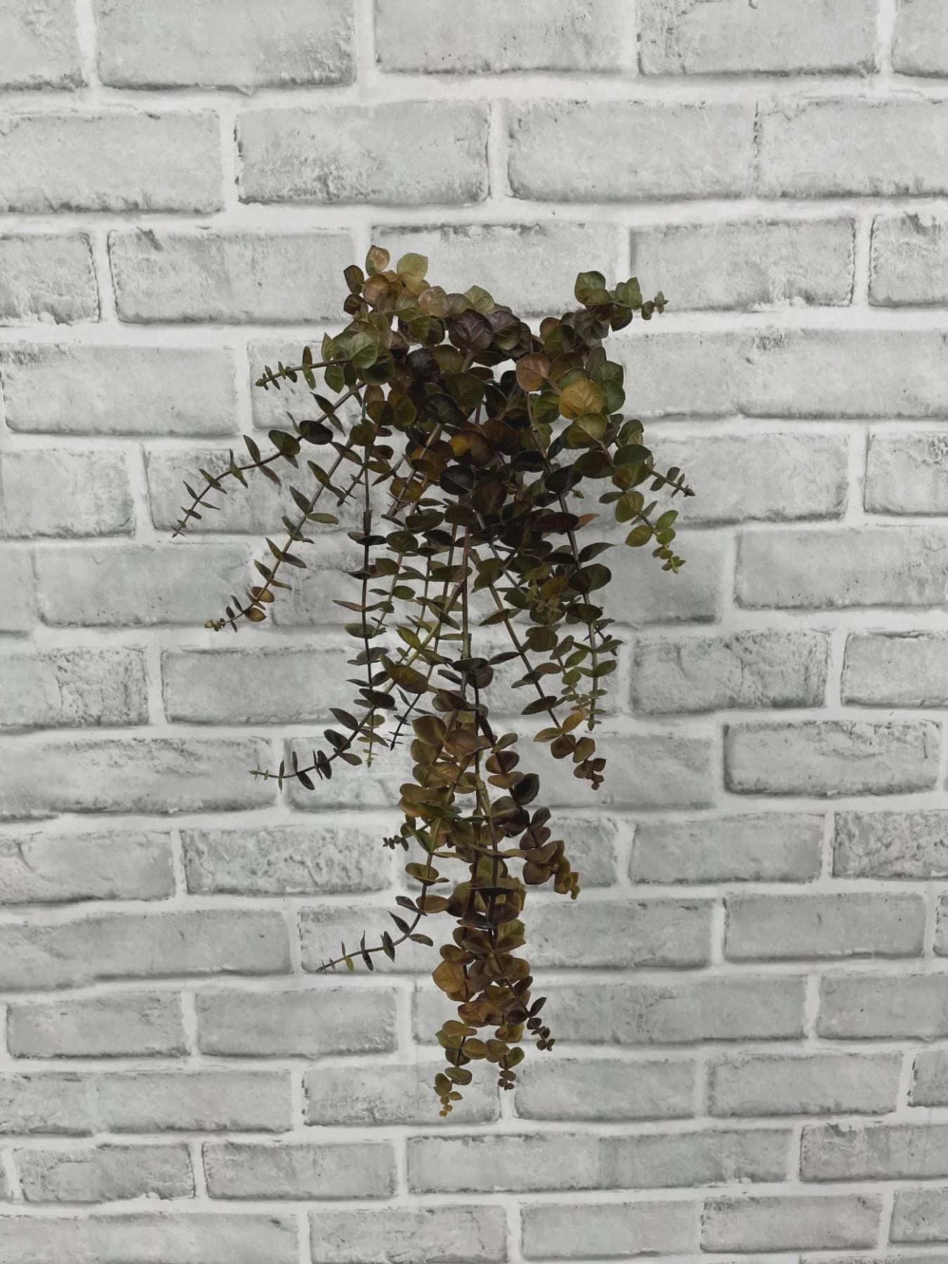 21" Fall Brown Green Eucalyptus Hanging Vine Bush - Artificial Cascading Autumn Foliage, Faux Trailing Greenery, Silk Mantle & Arch Floral